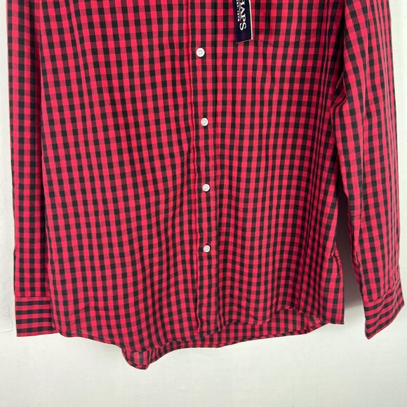 NWT Chaps Easy Care Buffalo Check Plaid Buttondown Shirt Red Black Size Large L - Picture 3 of 11